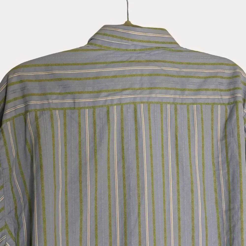 Robert Graham Mens Button Front Shirt Top Paisley Stripe Blue XL